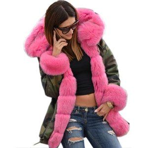 Women Winter Coat with Faux Fur Hood Thicken Warm Plus Size For Women